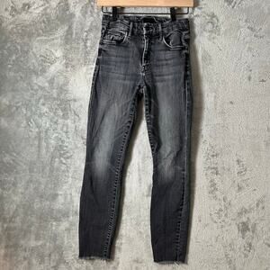 Mother The Looker Ankle Fray Skinny Jeans 24 X 28” Stargazing Black Distressed